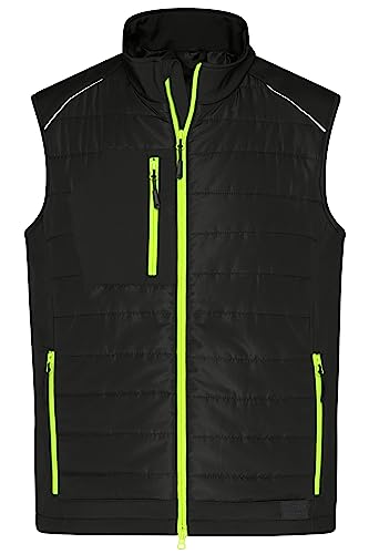 James & Nicholson Herren Softshell Hybridweste - Softshellweste im Materialmix mit Stehkragen und nachhaltiger Wattierung | Farbe: black/neon-yellow | Grösse: 6XL von James & Nicholson