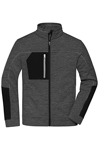 James & Nicholson Herren Strickfleece Jacke - Strickfleecejacke in Melange-Optik und Kontrastnähten | Farbe: black-melange/black/silver | Grösse: 4XL von James & Nicholson