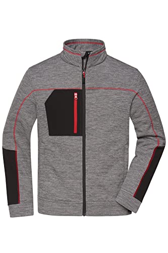 James & Nicholson Herren Strickfleece Jacke - Strickfleecejacke in Melange-Optik und Kontrastnähten | Farbe: carbon-melange/black/red | Grösse: 5XL von James & Nicholson