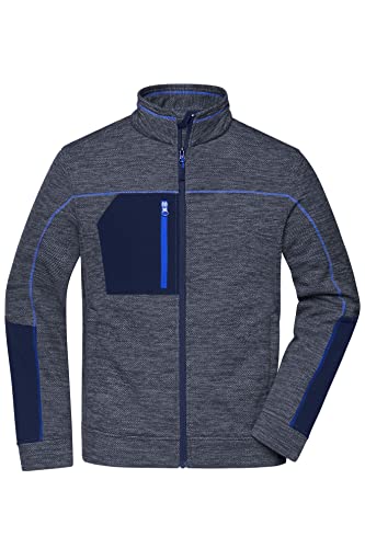 James & Nicholson Herren Strickfleece Jacke - Strickfleecejacke in Melange-Optik und Kontrastnähten | Farbe: navy-melange/navy/royal | Grösse: L von James & Nicholson