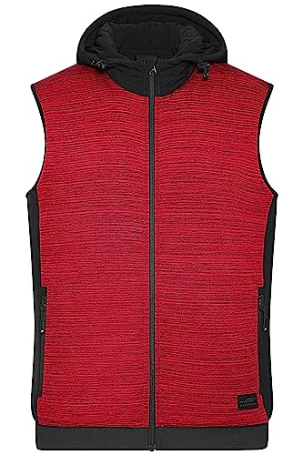 James & Nicholson Herren Strickfleece Weste - Wattierte Strickfleece Weste im attraktiven Materialmix | Farbe: red-melange/black | Grösse: M von James & Nicholson