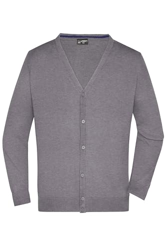 James & Nicholson Herren Strickjacke - Leichter Cardigan aus hochwertiger Baumwolle | Farbe: grey-heather | Grösse: M von James & Nicholson