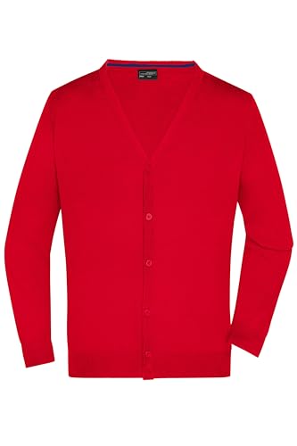 James & Nicholson Herren Strickjacke - Leichter Cardigan aus hochwertiger Baumwolle | Farbe: red | Grösse: S von James & Nicholson
