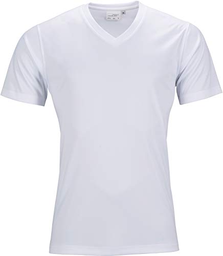 James & Nicholson Herren Men's Active-V T-Shirt, Weiß (White), Large von James & Nicholson