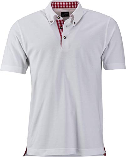 James & Nicholson Herren Trachtenpoloshirt - Klassisches Piquépolo im Trachtenlook | Farbe: White/red-White | Grösse: XXL von James & Nicholson