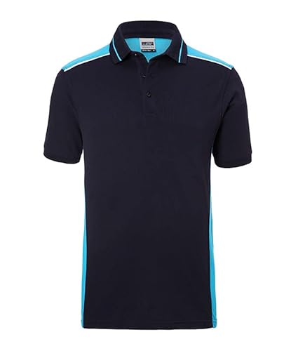 James & Nicholson Herren Workwear Polo Kontrast - Hochwertiges Poloshirt mit zahlreichen Akzenten aus Baumwolle und Polyester | Farbe: Navy/Turquoise | Grösse: XL von James & Nicholson