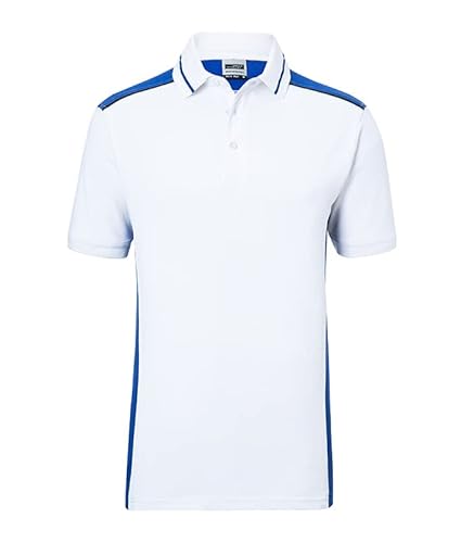 James & Nicholson Herren Workwear Polo Kontrast - Hochwertiges Poloshirt mit zahlreichen Akzenten aus Baumwolle und Polyester | Farbe: White/royal | Grösse: M von James & Nicholson