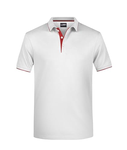 James & Nicholson Herrenpolo Multi Stripe - Klassisches Polo mit Kontraststreifen | Farbe: White/red | Grösse: XXL von James & Nicholson