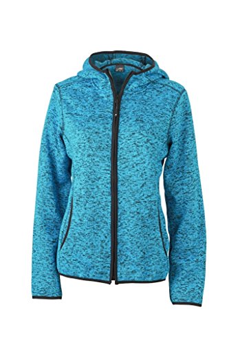 James & Nicholson Kapuzenjacke aus Strickfleece in Melangeoptik (L, blue-melange/black) von James & Nicholson