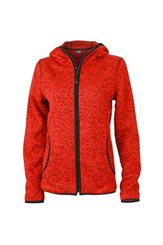 James & Nicholson Kapuzenjacke aus Strickfleece in Melangeoptik (L, red-melange/black) von James & Nicholson