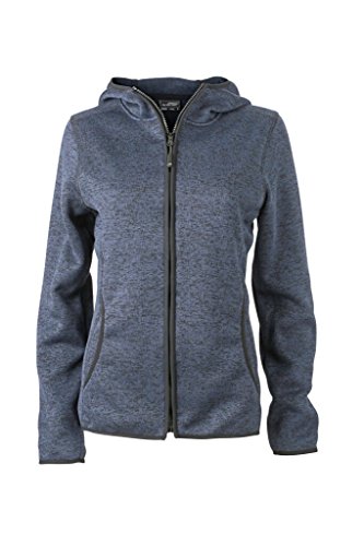 James & Nicholson Kapuzenjacke aus Strickfleece in Melangeoptik (M, denim-melange/black) von James & Nicholson