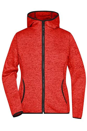 James & Nicholson Kapuzenjacke aus Strickfleece in Melangeoptik (XXL, red-melange/black) von James & Nicholson