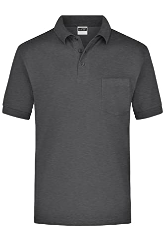 James & Nicholson Kurzarm Poloshirt mit Brusttasche - Klassisches Herrenpolo aus feiner Piqué-Qualität | Farbe: Anthracite-Melange | Grösse: XL von James & Nicholson