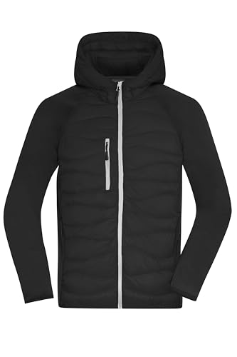 James & Nicholson Men's Hybrid Jacket - Sportliche Jacke mit Kapuze im attraktiven Materialmix | Farbe: black/black | Grösse: XL von James & Nicholson