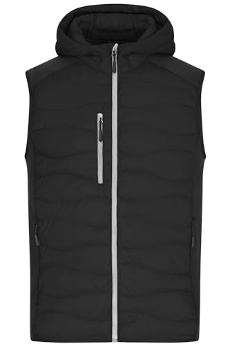 James & Nicholson Men's Hybrid Vest - Sportliche Weste mit Kapuze im attraktiven Materialmix | Farbe: black/black | Grösse: L von James & Nicholson