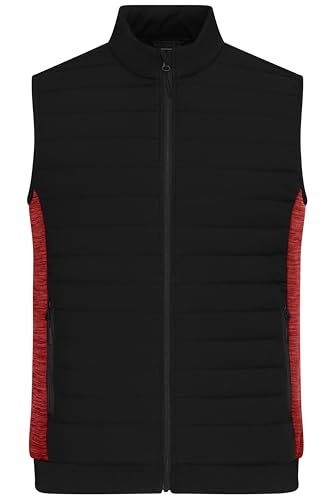 James & Nicholson Men's Padded Hybrid Vest - Wattierte Weste mit Stehkragen im attraktiven Materialmix | Farbe: black/red-melange | Grösse: L von James & Nicholson