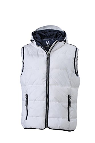 James & Nicholson Modische Steppweste mit angeschnittener Kapuze (3XL, white/navy) von James & Nicholson
