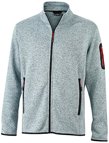 James & Nicholson Modische Strickfleece Jacke mit Stehkragen (XL, light-grey-melange/red) von James & Nicholson