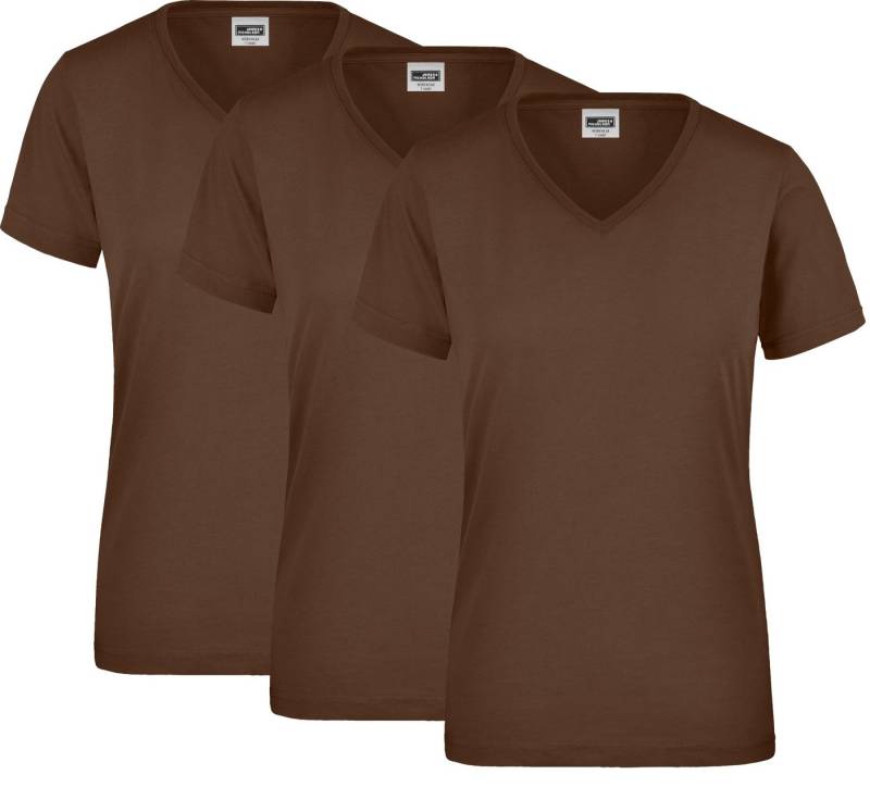 James & Nicholson T-Shirt 3er-Pack Strapazierfähiges und pflegeleichtes Damen T-Shirt JN837 (Spar-Set, 3er-Pack) Leicht tailliertes Damen T-Shirt mit V-Ausschnitt von James & Nicholson