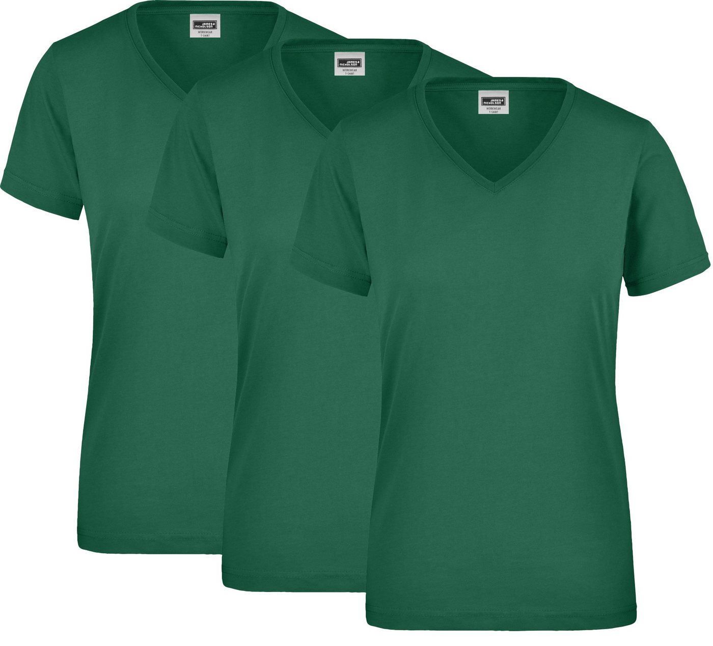 James & Nicholson T-Shirt 3er-Pack Strapazierfähiges und pflegeleichtes Damen T-Shirt JN837 (Spar-Set, 3er-Pack) Leicht tailliertes Damen T-Shirt mit V-Ausschnitt von James & Nicholson