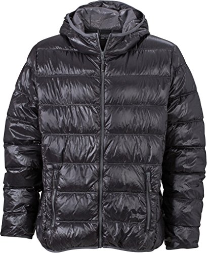 James & Nicholson Ultraleichte Daunenjacke mit Kapuze in sportlichem Style (3XL, black/grey) von James & Nicholson