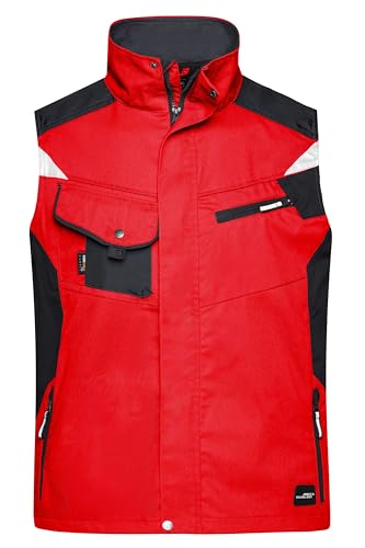 James & Nicholson Workwear Weste - Robuste Arbeitsweste mit vielen Taschen und CORDURA® Verstärkung | Farbe: red/black | Grösse: L von James & Nicholson