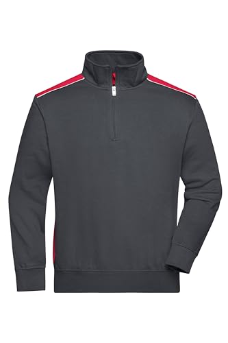 James & Nicholson Workwear Zip Sweat - Hochwertiges Sweatshirt in Kontrastoptik | Farbe: carbon/red | Grösse: 5XL von James & Nicholson