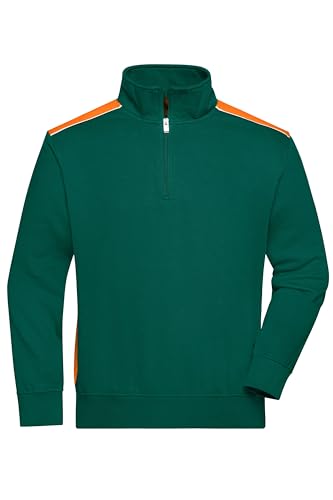 James & Nicholson Workwear Zip Sweat - Hochwertiges Sweatshirt in Kontrastoptik | Farbe: dark-green/orange | Grösse: XL von James & Nicholson