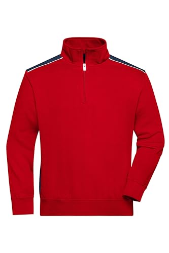James & Nicholson Workwear Zip Sweat - Hochwertiges Sweatshirt in Kontrastoptik | Farbe: red/navy | Grösse: 4XL von James & Nicholson