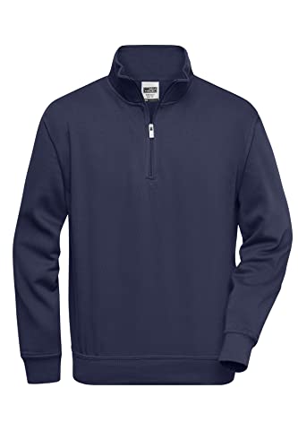 James & Nicholson Workwear Zip Sweat - Strapazierfähiges Sweatshirt mit kurzem Reißverschluss | Farbe: Navy | Grösse: L von James & Nicholson