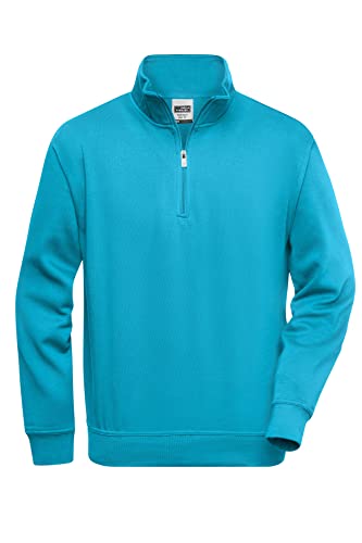 James & Nicholson Workwear Zip Sweat - Strapazierfähiges Sweatshirt mit kurzem Reißverschluss | Farbe: Turquoise | Grösse: L von James & Nicholson