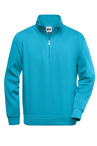 James & Nicholson Workwear Zip Sweat - Strapazierfähiges Sweatshirt mit kurzem Reißverschluss | Farbe: Turquoise | Grösse: XL von James & Nicholson