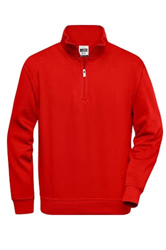 James & Nicholson Workwear Zip Sweat - Strapazierfähiges Sweatshirt mit kurzem Reißverschluss | Farbe: red | Grösse: XL von James & Nicholson