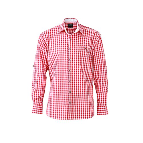 Karo Popelin Trachten Hemd - Farbe: Red/White - Größe: M von James & Nicholson