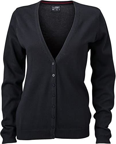 James & Nicholson Damen Strickjacke - Lässige geknöpfte Jacke aus leichtem Baumwollstrick | Farbe: Black | Grösse: M von James & Nicholson