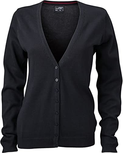 James & Nicholson Damen Strickjacke - Lässige geknöpfte Jacke aus leichtem Baumwollstrick | Farbe: Black | Grösse: XL von James & Nicholson
