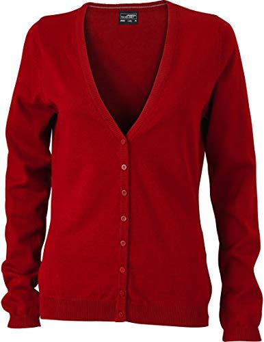 Ladies V-Neck Cardigan - taillierter Damen Cardigan mit V-Neck JN660 L,Bordeaux von James & Nicholson
