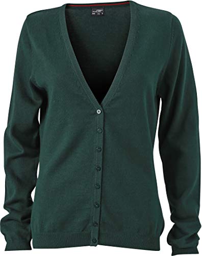 Ladies V-Neck Cardigan - taillierter Damen Cardigan mit V-Neck JN660 L,forest-green von James & Nicholson