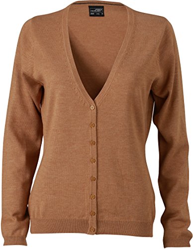 Ladies V-Neck Cardigan - taillierter Damen Cardigan mit V-Neck JN660 M,Camel von James & Nicholson