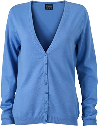 Ladies V-Neck Cardigan - taillierter Damen Cardigan mit V-Neck JN660 XXL,Glacier-Blue von James & Nicholson