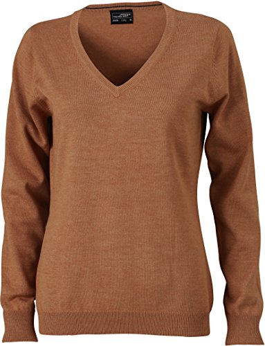 Ladies' V-Neck Pullover - taillierter Damen V-Neck Pullover L,Camel von James & Nicholson