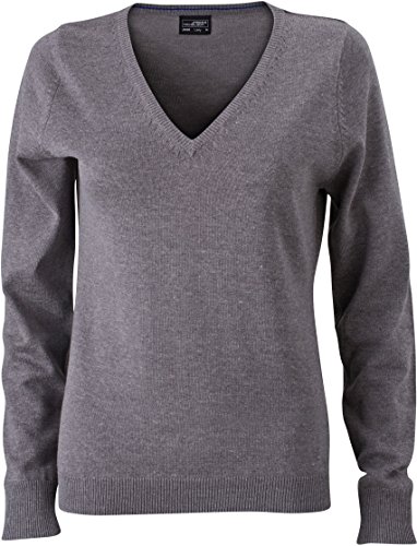 James & Nicholson Damen V-Pullover - Leichter Strickpullover in hochwertiger Ausführung | Farbe: Grey-Heather | Grösse: L von James & Nicholson