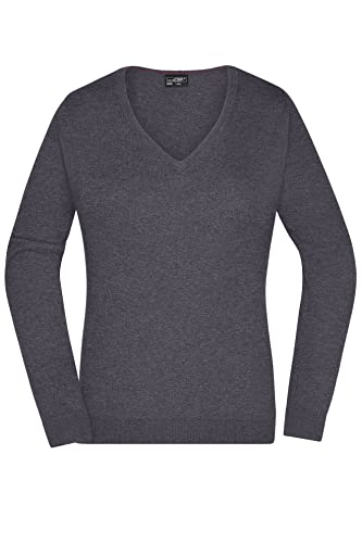 JN658 Damen Pullover V-Ausschnitt Baumwolle, Melange Anthrazit, XL von James & Nicholson