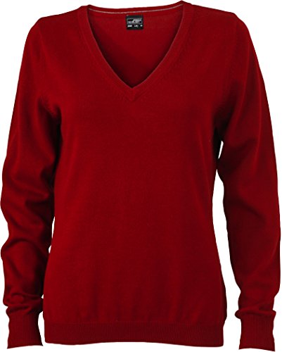 Ladies' V-Neck Pullover - taillierter Damen V-Neck Pullover XXL,Bordeaux von James & Nicholson