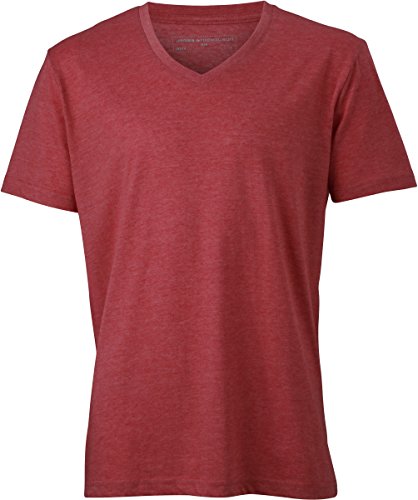 Melange T-Shirt - Farbe: Red Melange - Größe: XL von James & Nicholson