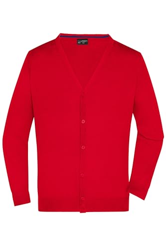 James & Nicholson Herren Strickjacke - Leichter Cardigan aus hochwertiger Baumwolle | Farbe: red | Grösse: M von James & Nicholson