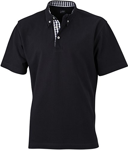 Plain Poloshirt Modischem Karoeinsatz - Farbe: Black/Black/White - Größe: M von James & Nicholson