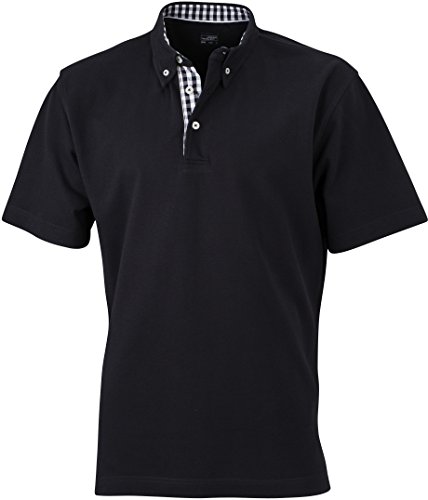 Plain Poloshirt Modischem Karoeinsatz - Farbe: Black/Black/White - Größe: XXL von James & Nicholson