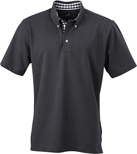 Plain Poloshirt Modischem Karoeinsatz - Farbe: Graphite/Graphite/White - Größe: 3XL von James & Nicholson