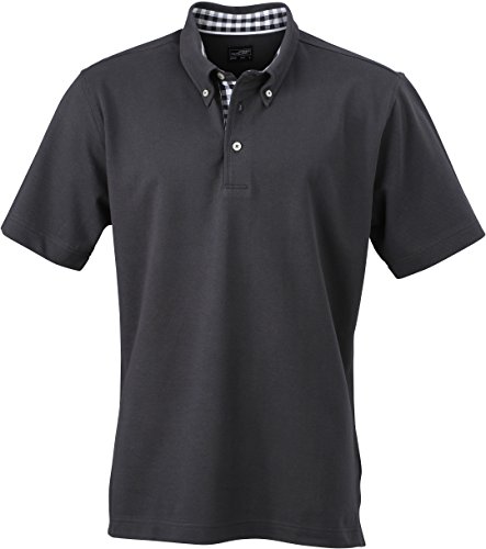 Plain Poloshirt Modischem Karoeinsatz - Farbe: Graphite/Graphite/White - Größe: XL von James & Nicholson